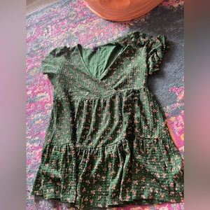 ASOS Design Curve Green Flower Babydoll Dress Size U.S 12 / U.K 16